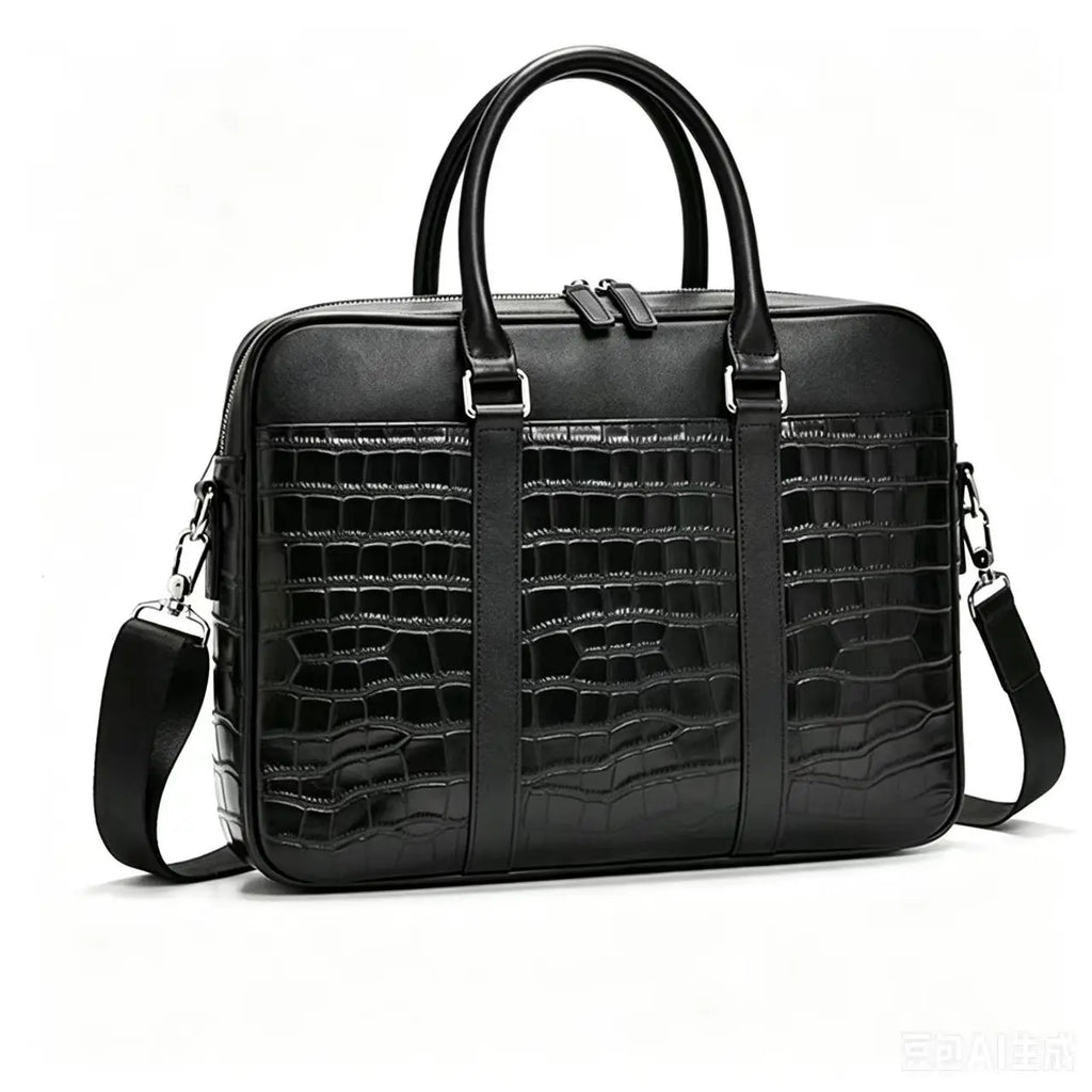 Serviette Homme Cuir Vache Croco Grande Capacité Laptop 15,6" – CLEVI Paris