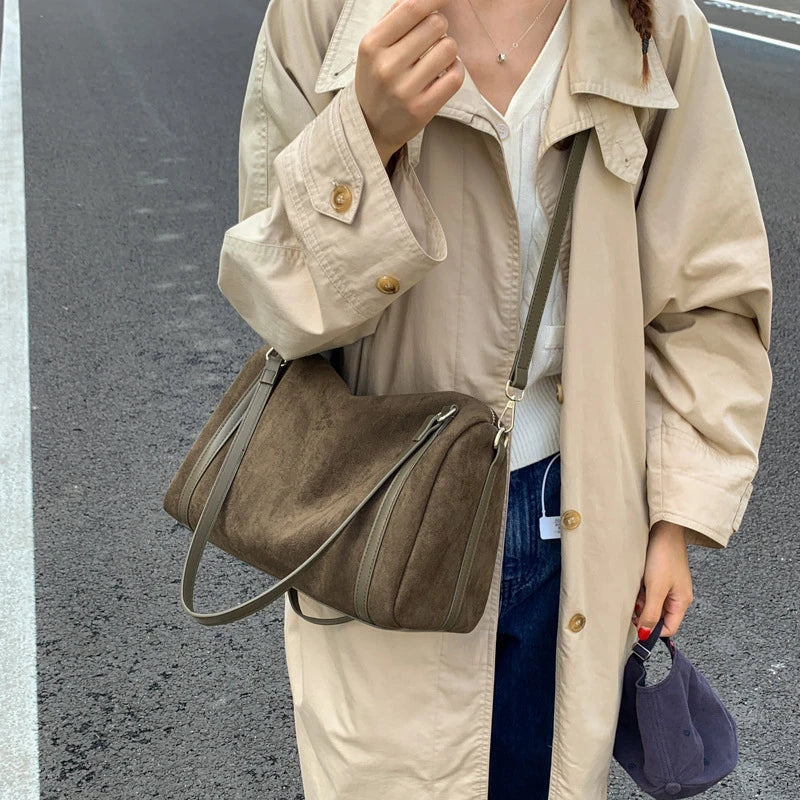 Sac À Main Femme Vintage Forme Coussin Faux Suède Fermeture Zippée – CLEVI Paris