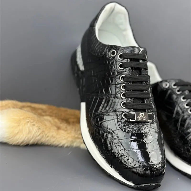 Sneakers Cuir Crocodile Noir Lacets Souple Homme – CLEVI Paris
