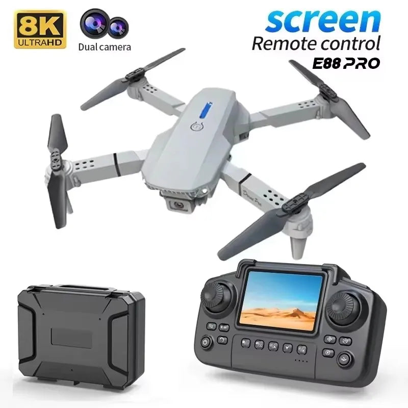 Drone E88 Pro Double Caméra 4K/8K – GPS, Écran Intégré, Pliable, 27 min de Vol – CLEVI Paris