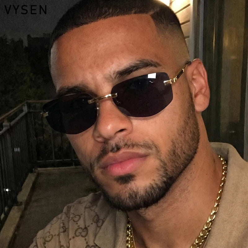 Lunettes de Soleil Carrées Rimless Polygone Métal Or Vintage UV400 Homme – CLEVI Paris