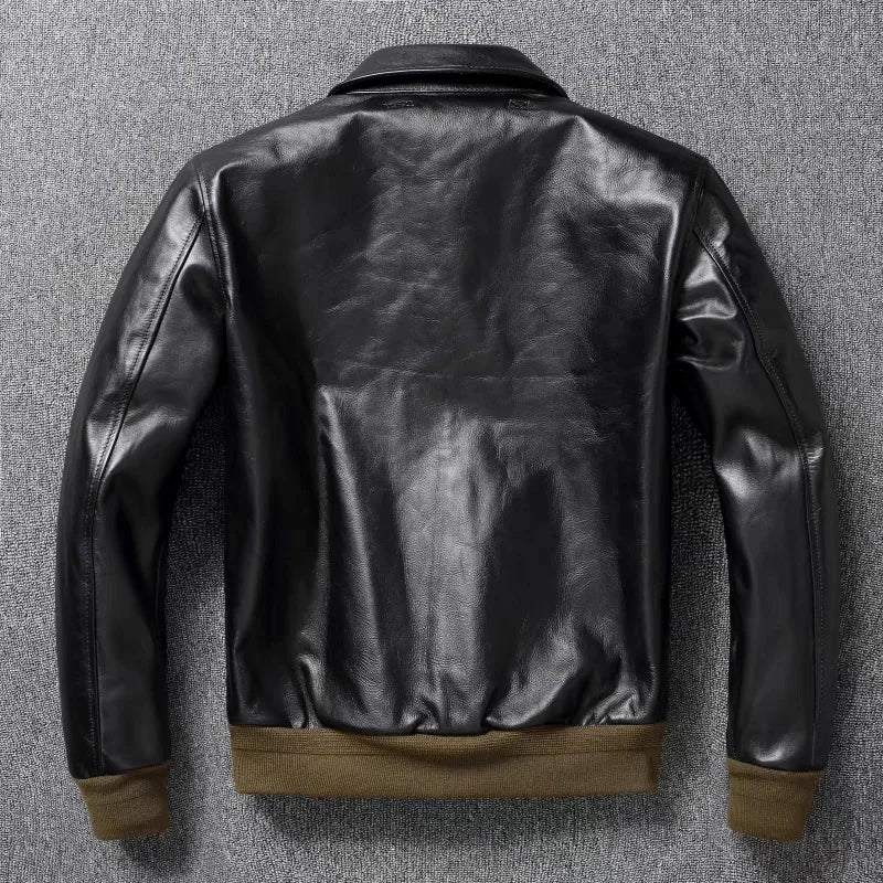 Blouson homme en cuir, col rabattu – CLEVI Paris