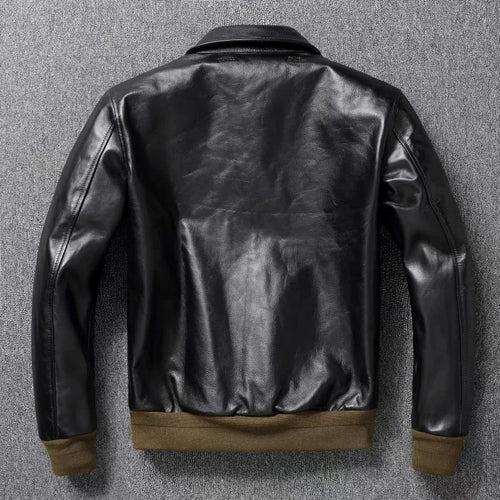 Blouson homme en cuir, col rabattu – CLEVI Paris