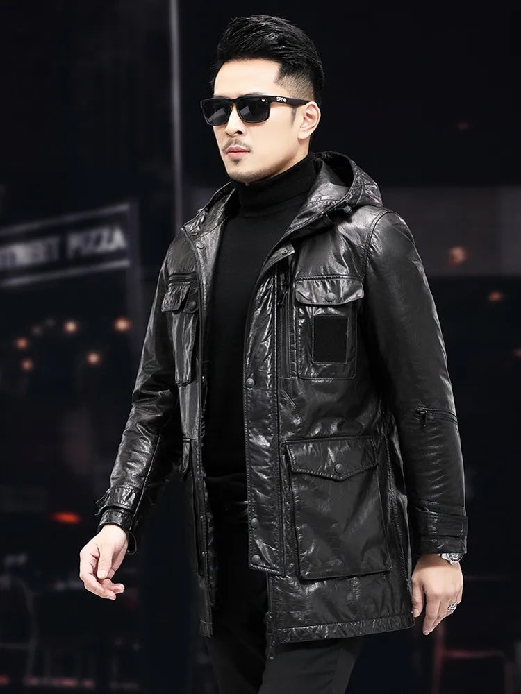 Veste mi-longue homme en cuir de vache – CLEVI Paris