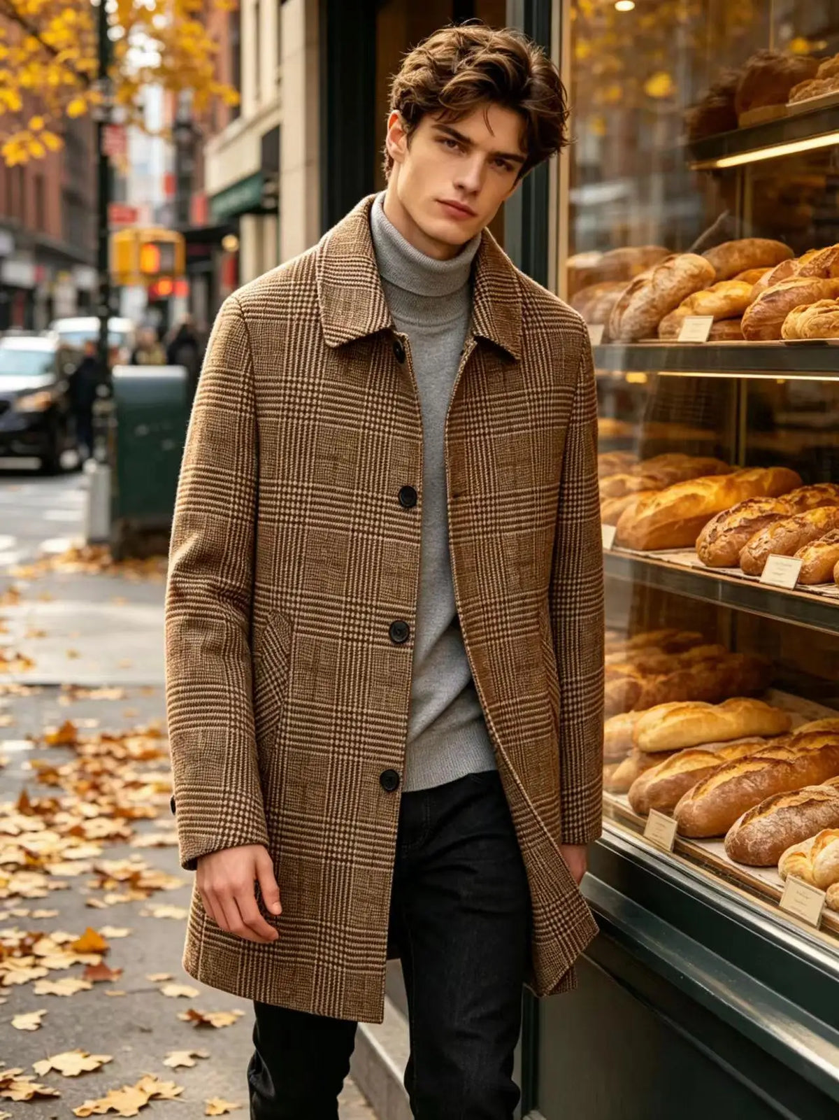 Manteau homme à carreaux en laine mélangée – CLEVI Paris