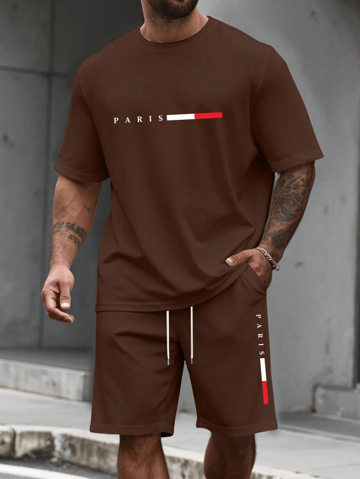 Ensemble Survêtement 2 Pièces Homme T-Shirt Col Rond Manches Courtes + Short Casual Sport – CLEVI Paris