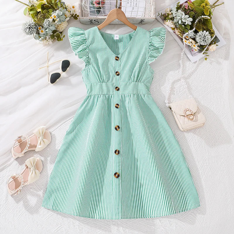 Robe fille sans manches à col V – CLEVI Paris