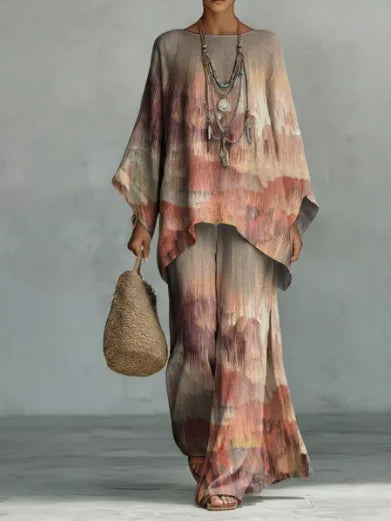 Ensemble femme bohème imprimé haut et pantalon – CLEVI Paris