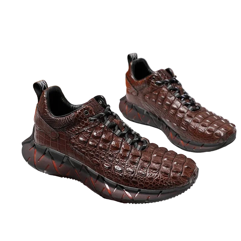Sneakers Cuir Croco Marron Homme Lacets – CLEVI Paris
