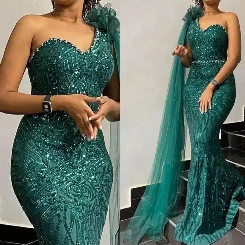 Robe de soirée sirène asymétrique – CLEVI Paris