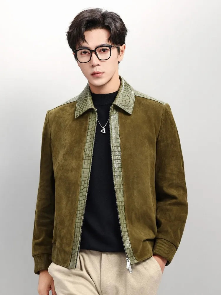 Veste homme en cuir à empiècements texturés – CLEVI Paris