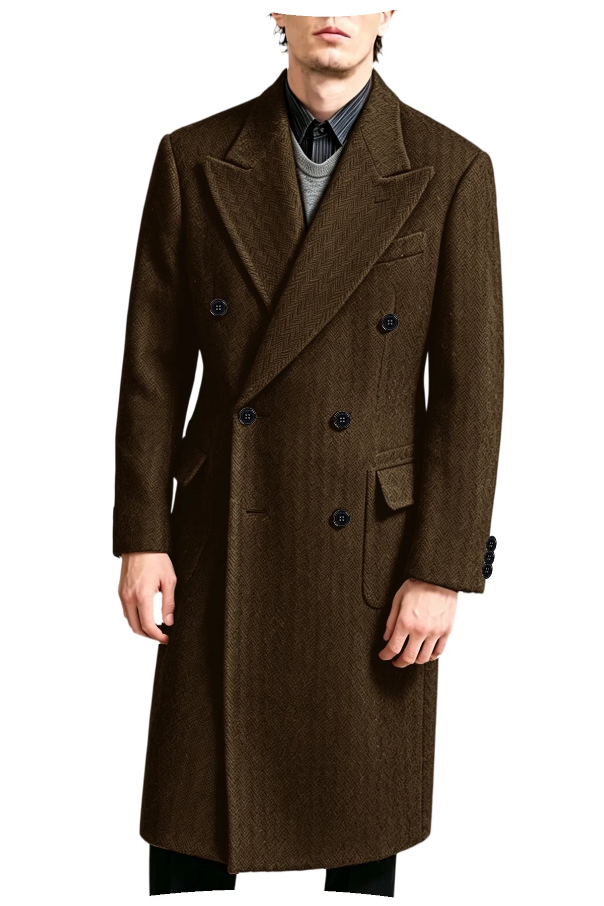 Manteau long homme tweed à chevrons – CLEVI Paris