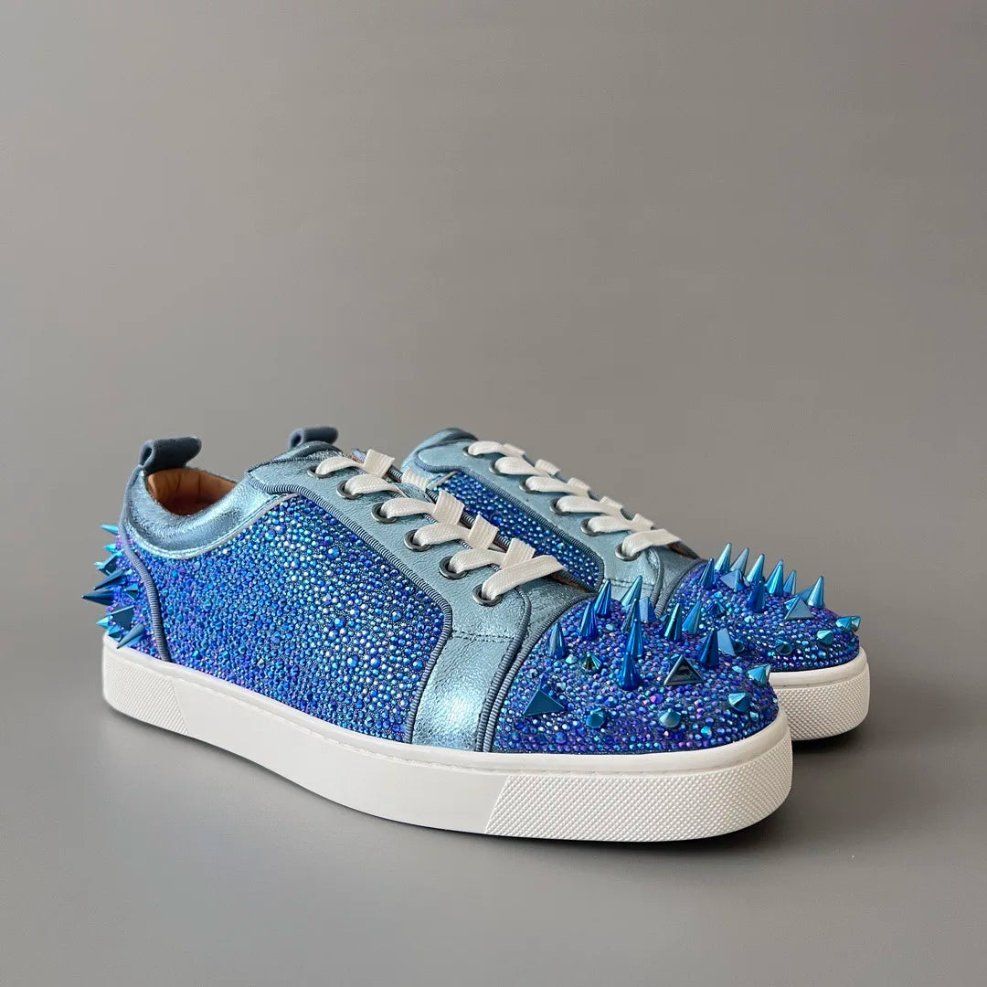 Sneakers Basses Cuir Rivets Cristal Homme Bleu – CLEVI Paris