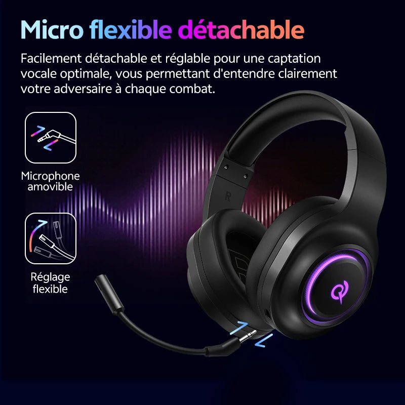 Casque Gaming QCY Heroad V200 Bluetooth 6.0 RGB 240h – CLEVI Paris