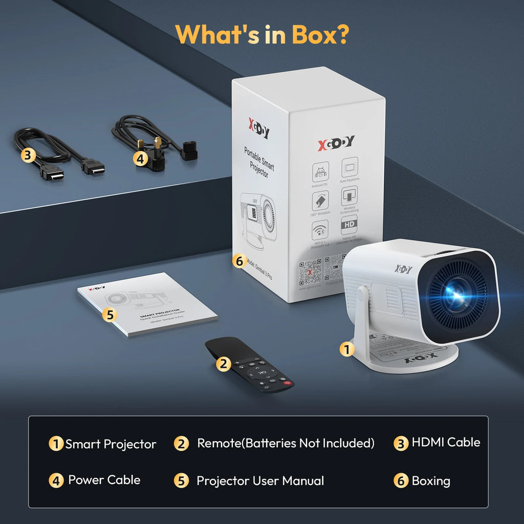 Xgody Gimbal 3 Pro Projecteur Android 11 720P 4K 300 ANSI WiFi 6 BT 5.4 Portable Mini – CLEVI Paris