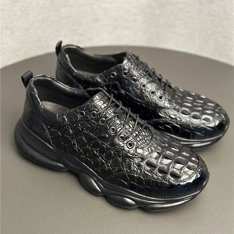 Sneakers Plates Cuir Croco Noir Lacets Homme – CLEVI Paris