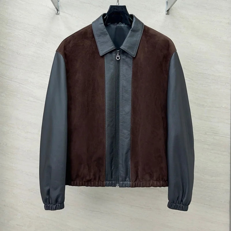 Blouson homme en cuir bicolore marron et gris – CLEVI Paris