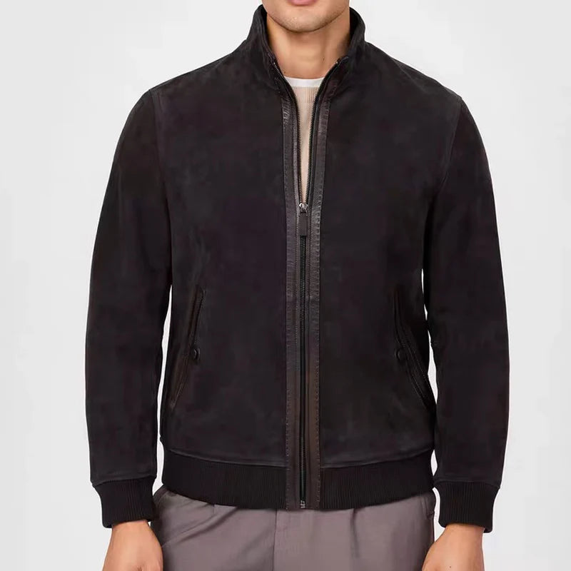 Veste homme en cuir suédé marron café – CLEVI Paris
