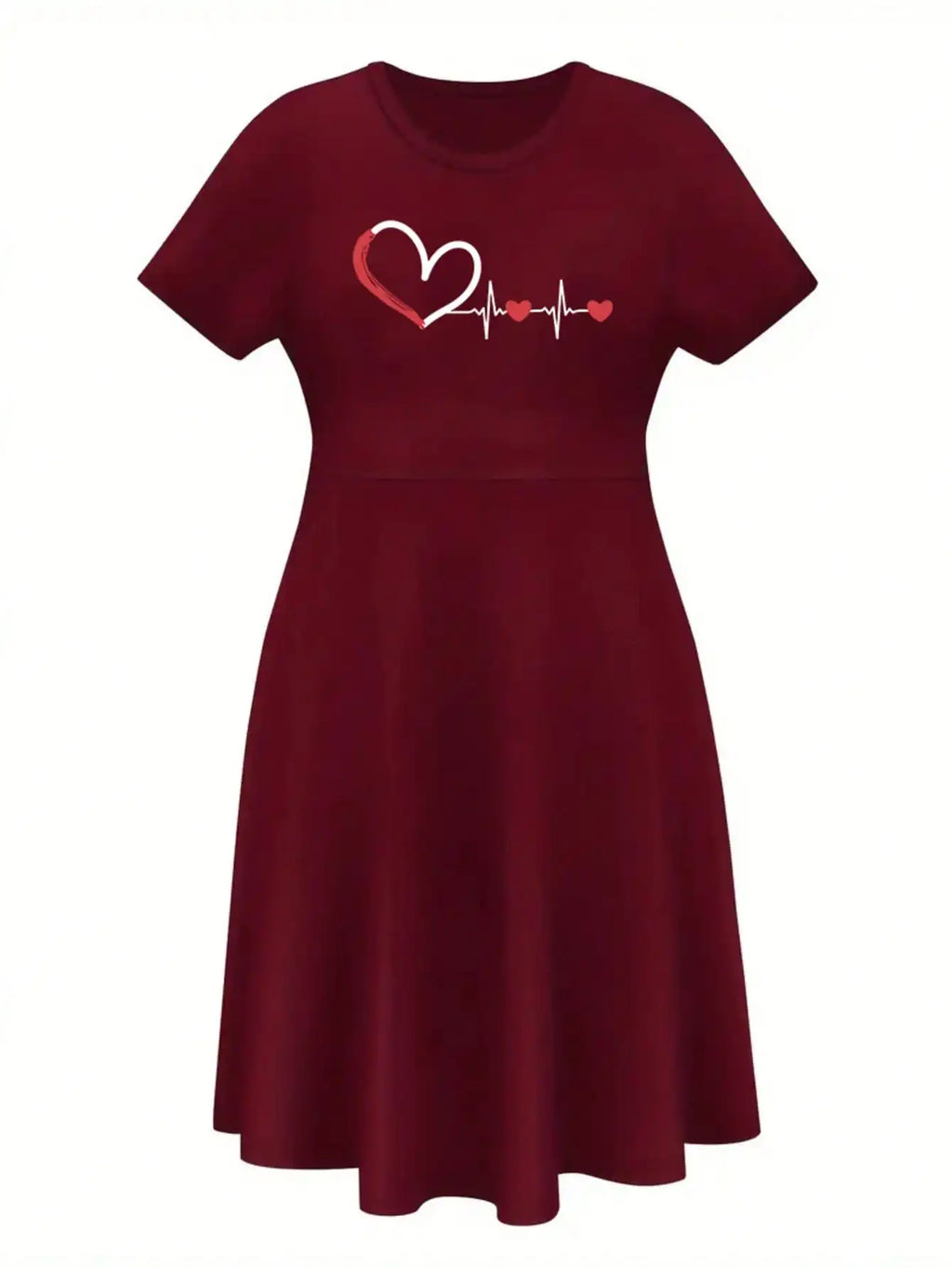 Robe Femme Grande Taille Imprimé Cœur Col Rond Manches Courtes Loose – CLEVI Paris