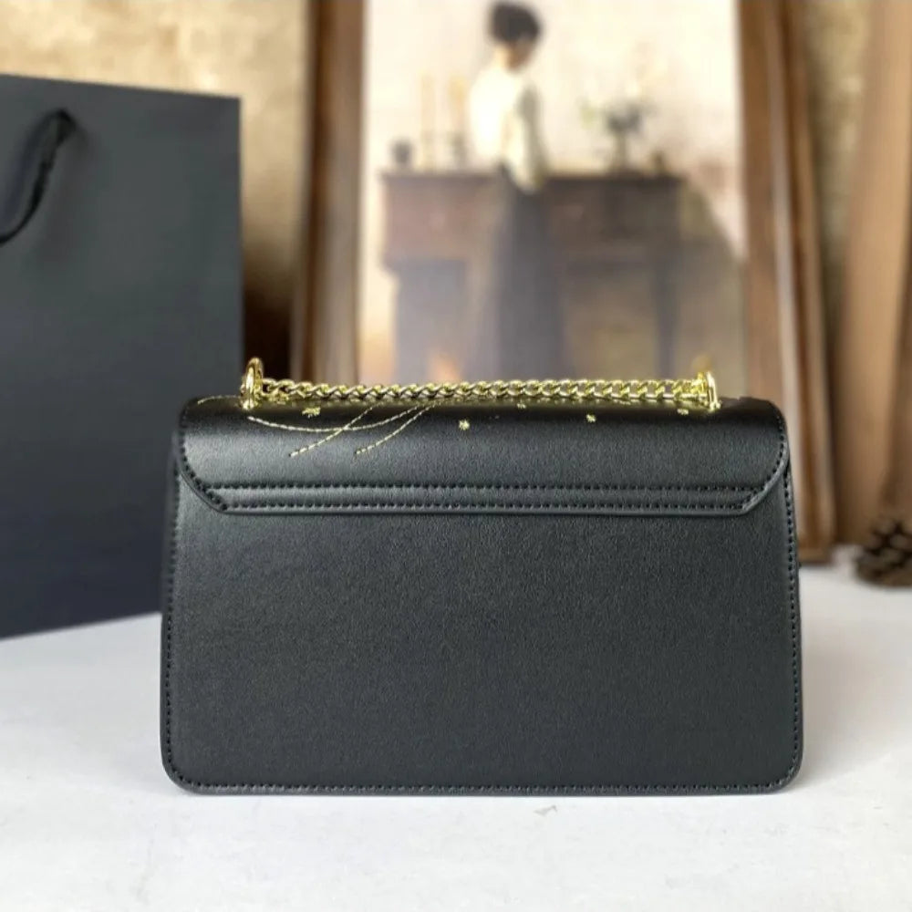 Sac Femme Carré Chaîne Motif Animal PU Épaule & Bandoulière 24×5×14cm Blanc Noir – CLEVI Paris