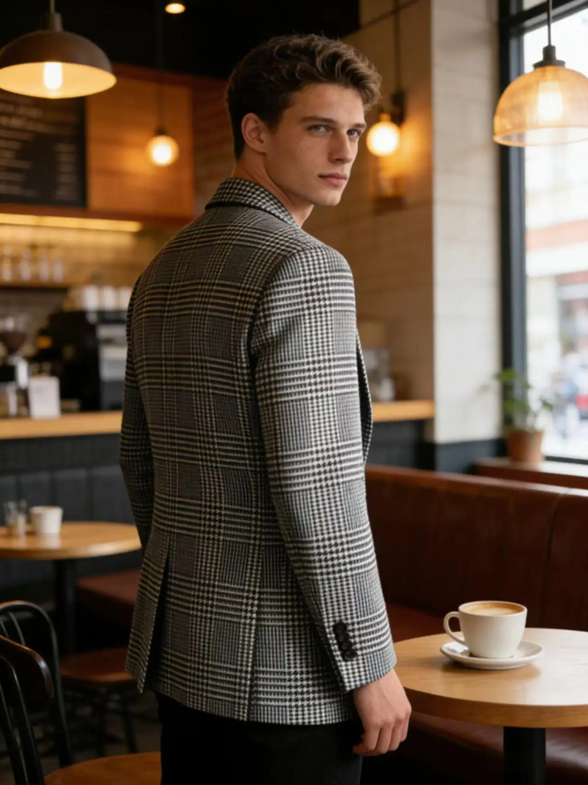 Blazer homme à carreaux en laine mélangée – CLEVI Paris