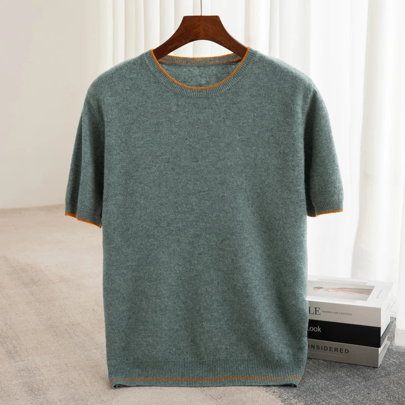 Pull Homme 100% Laine MVLYFLRT – Manches Courtes Col Rond Color Block Tricot – 6 Coloris, S à XXL – CLEVI Paris