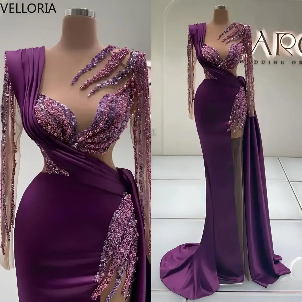 Robe de soirée sirène perlée – CLEVI Paris