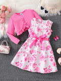 Ensemble fille rose haut et jupe fleurie – CLEVI Paris