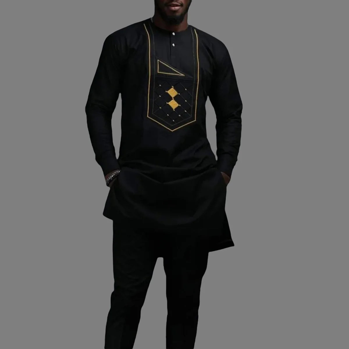 Kaftan Agbada Homme Style Africain 2 Pièces Veste Manches Longues + Pantalon Mariage Cérémonie S-XXL – CLEVI Paris