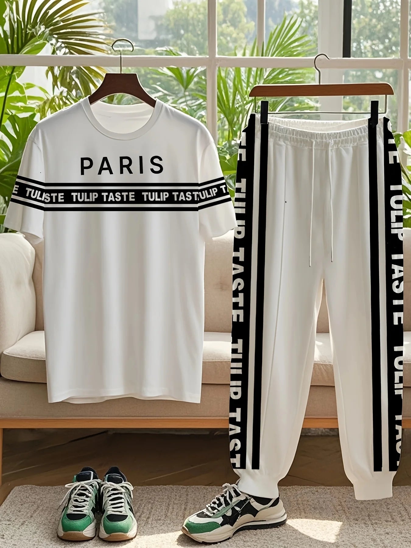 Ensemble 2 Pièces Homme T-Shirt Col Rond + Pantalon Imprimé Casual Été – CLEVI Paris