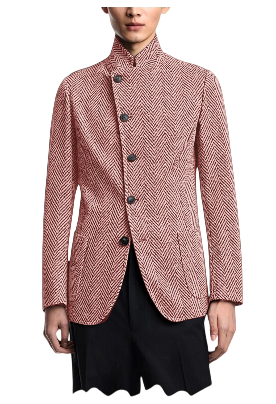 Blazer homme à chevrons, col montant, coupe ajustée – CLEVI Paris