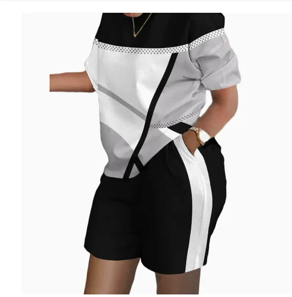 Ensemble 2 Pièces Femme T-Shirt Col Rond Imprimé Manches Courtes + Pantalon Crayon Taille Élastique Office Lady Casual 17 Coloris – CLEVI Paris