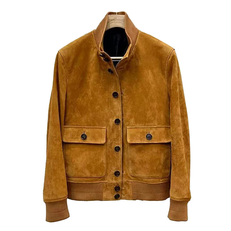 Blouson homme en cuir suédé à col montant – CLEVI Paris