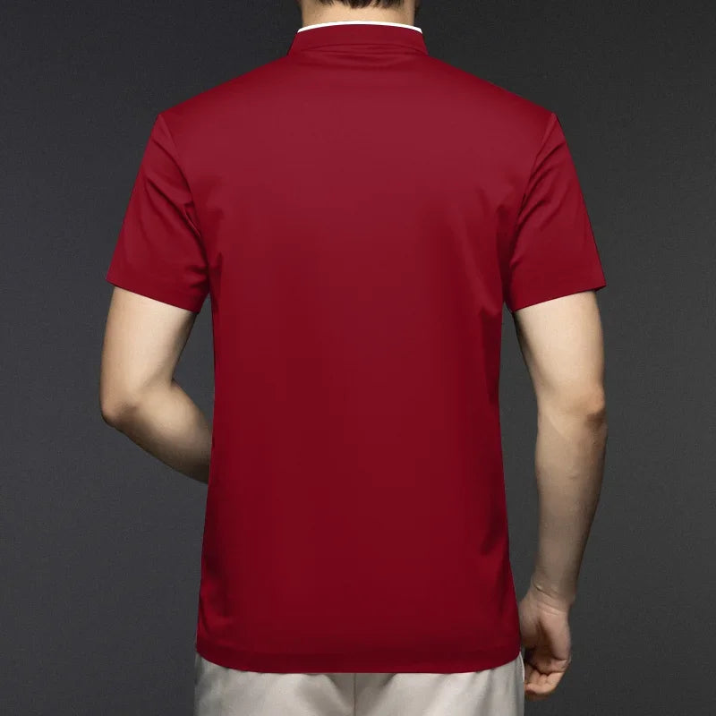 Polo Homme Casual Zip Col Montant Manches Courtes Uni Anti-Froissage S-4XL – CLEVI Paris