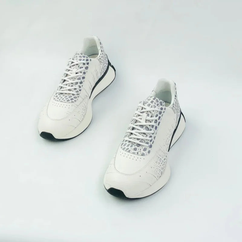 Sneakers Cuir Motif Croco Ivoire Lacets Homme – CLEVI Paris