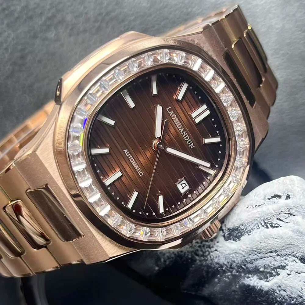 Montre Homme Automatique HUAYRA Rose Gold – Diamants Cadran Brun Fond Transparent Étanche – CLEVI Paris