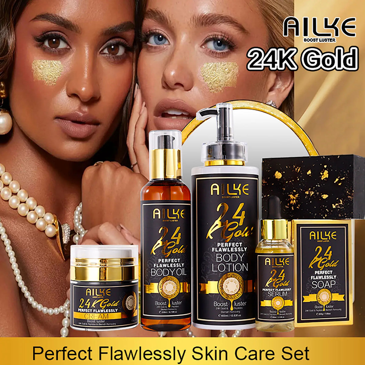 Gamme Soins Peau AILKE 24K Gold – Turmeric, Glutathion & Vitamine C – Éclaircissant & Anti-Taches – CLEVI Paris