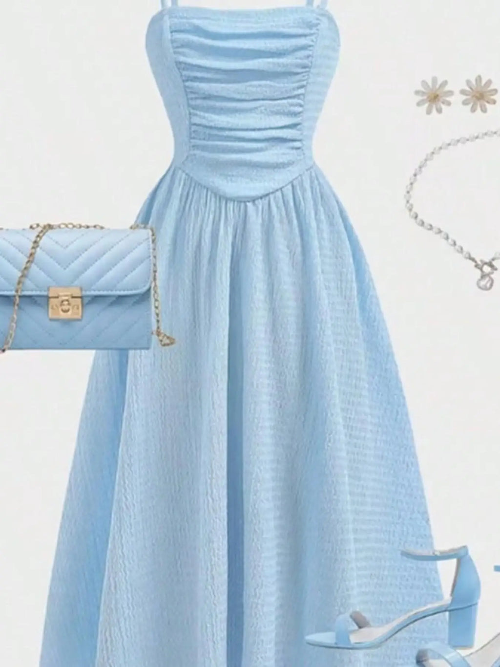 Robe ado bleue à col carré sans manches – CLEVI Paris