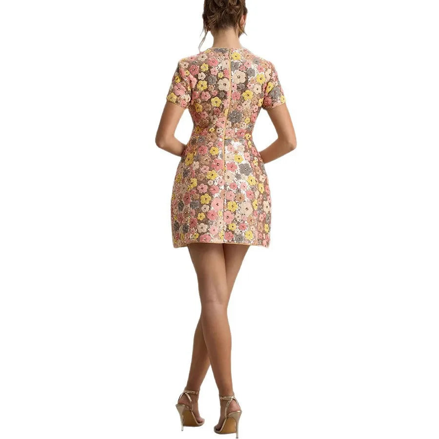 Robe imprimée fleurie manches courtes – CLEVI Paris
