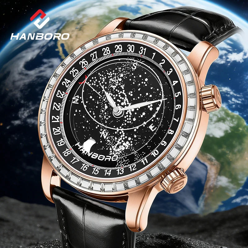 Montre Homme Automatique HANBORO Starry Sky – Étanche Lumineuse Acier Inoxydable – CLEVI Paris