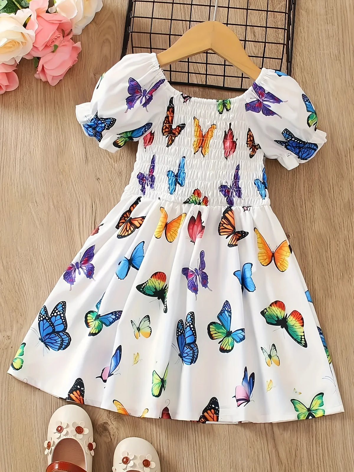Robe fille blanche à imprimé papillons – CLEVI Paris