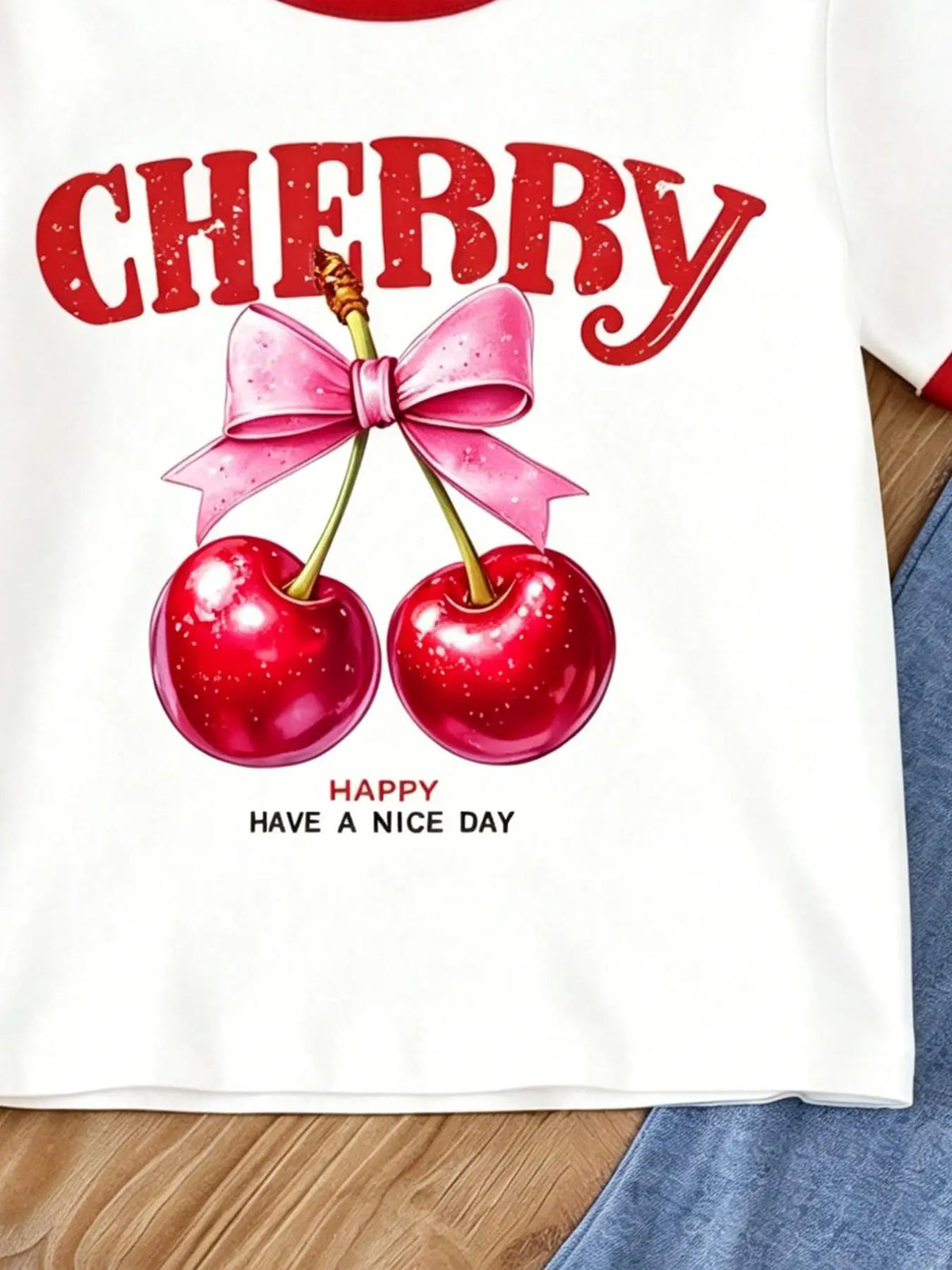 Ensemble fille t-shirt et pantalon cerises – CLEVI Paris