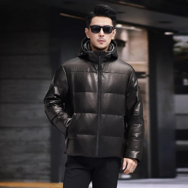Doudoune homme en cuir et duvet de canard – CLEVI Paris