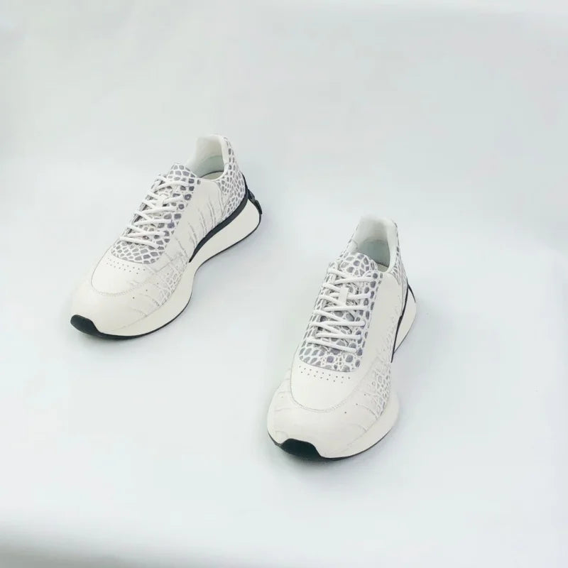 Sneakers Cuir Motif Croco Ivoire Lacets Homme – CLEVI Paris