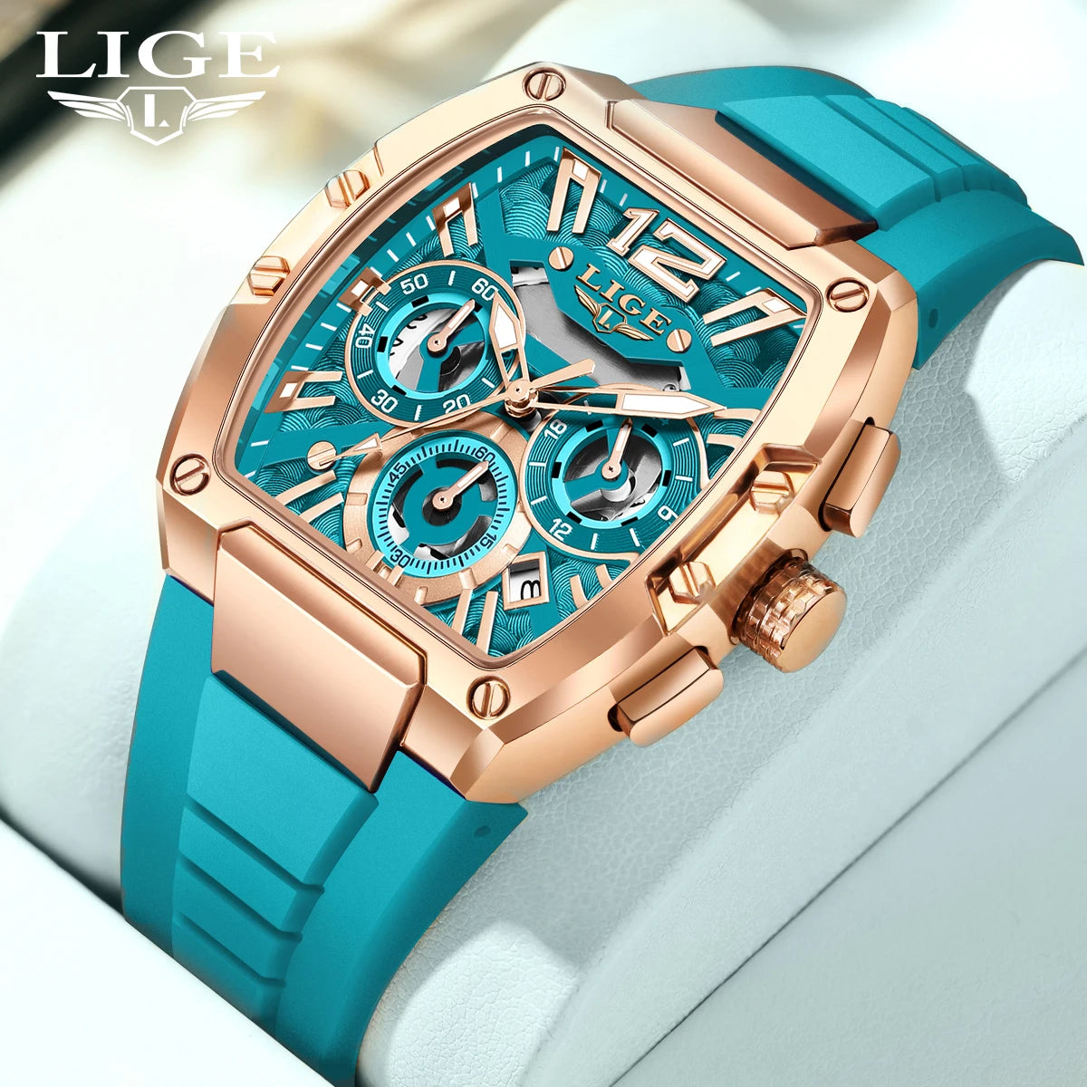 LIGE Montre Quartz Homme Chronographe Carré Sport Militaire Silicone Calendrier – CLEVI Paris