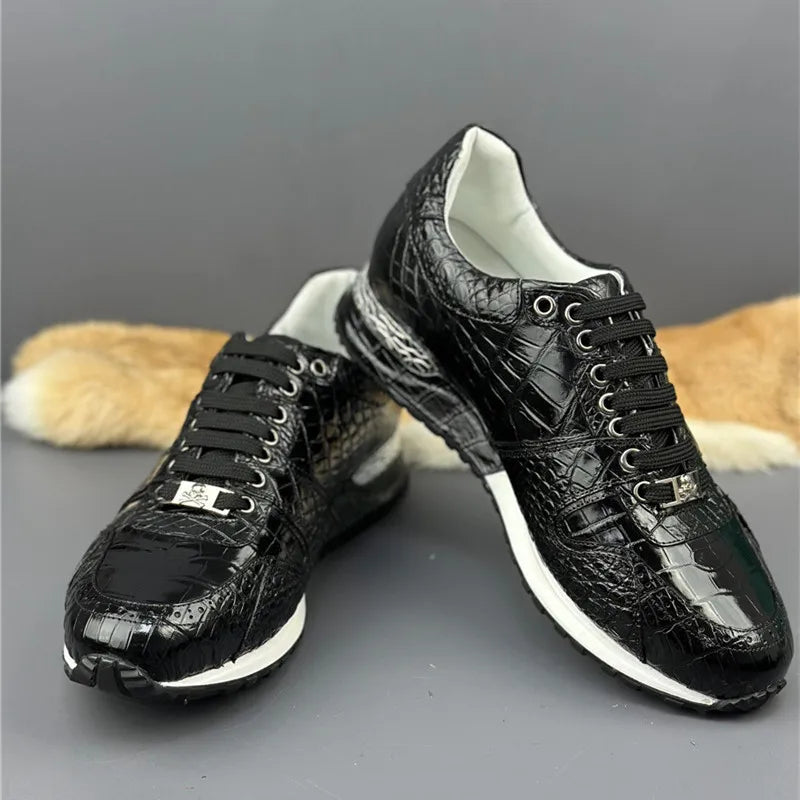 Sneakers Cuir Crocodile Noir Lacets Souple Homme – CLEVI Paris