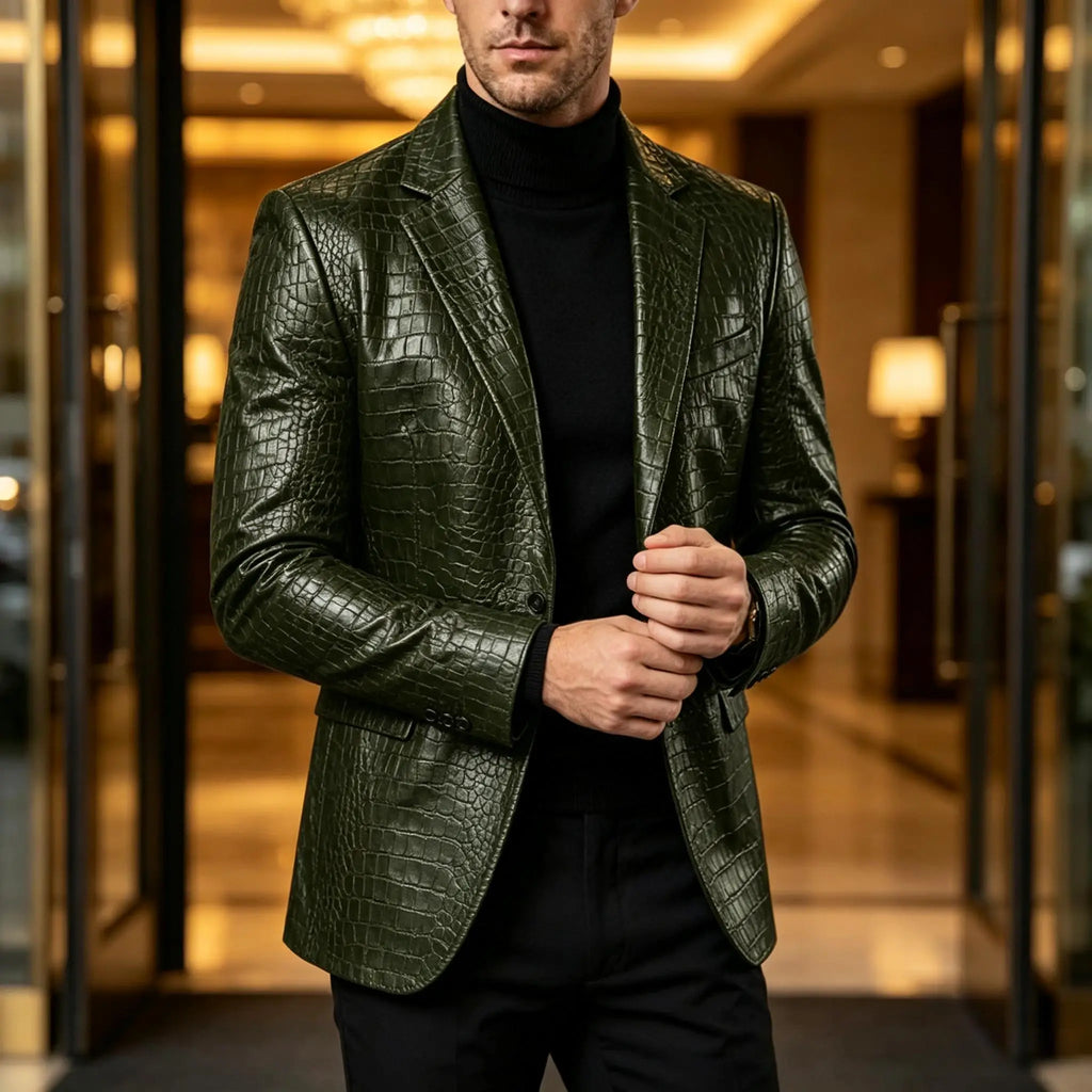 Blazer homme en simili cuir motif crocodile – CLEVI Paris