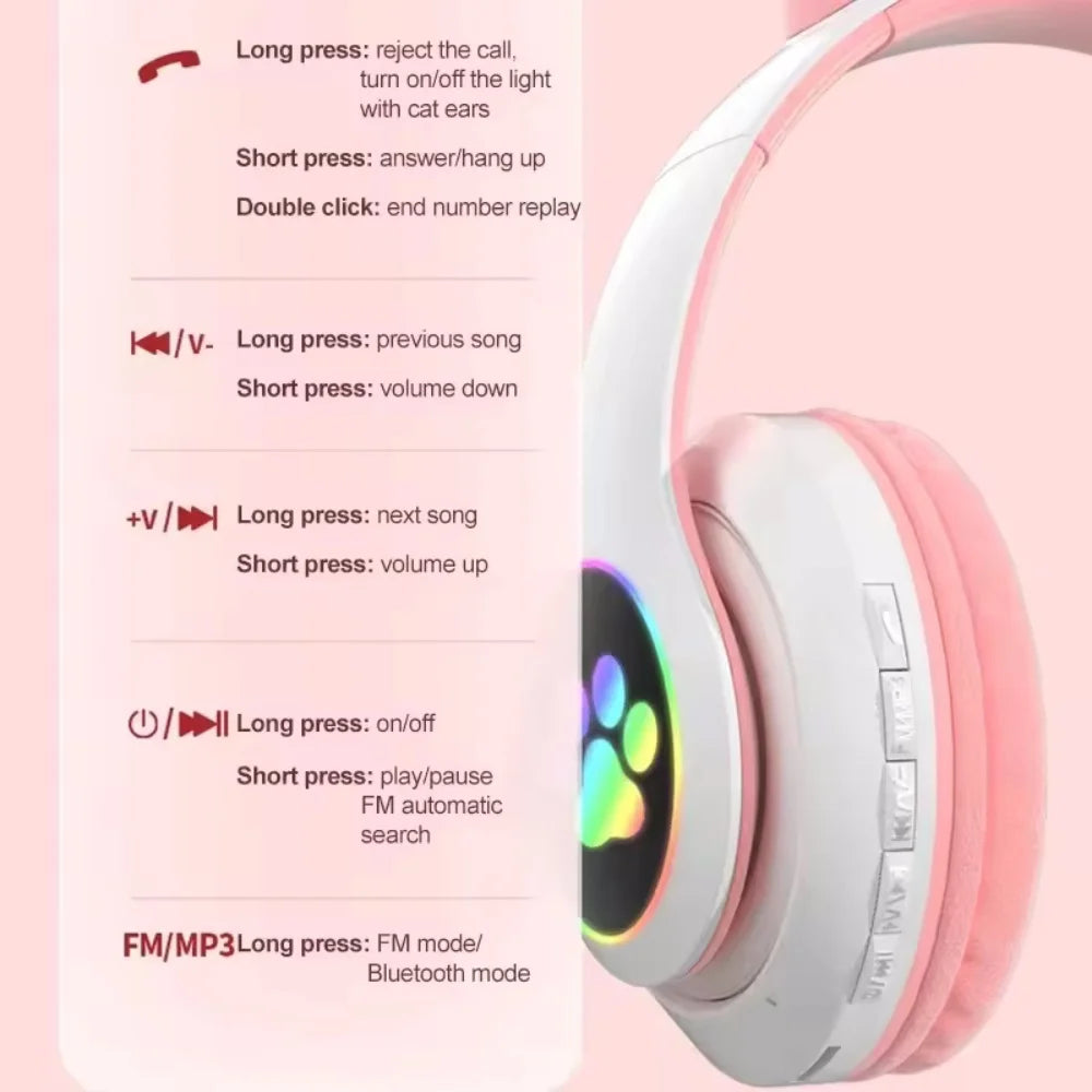 Casque Oreilles de Chat LED Bluetooth 5.0 Carte SD Enfant – CLEVI Paris