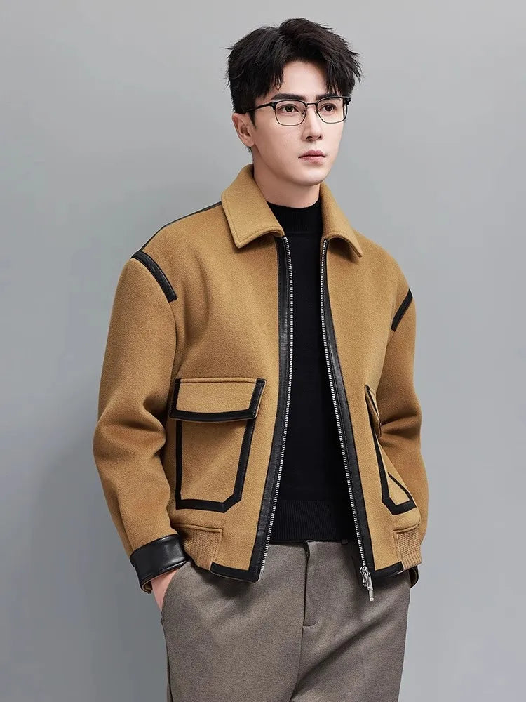Blouson homme en laine à détails contrastés – CLEVI Paris