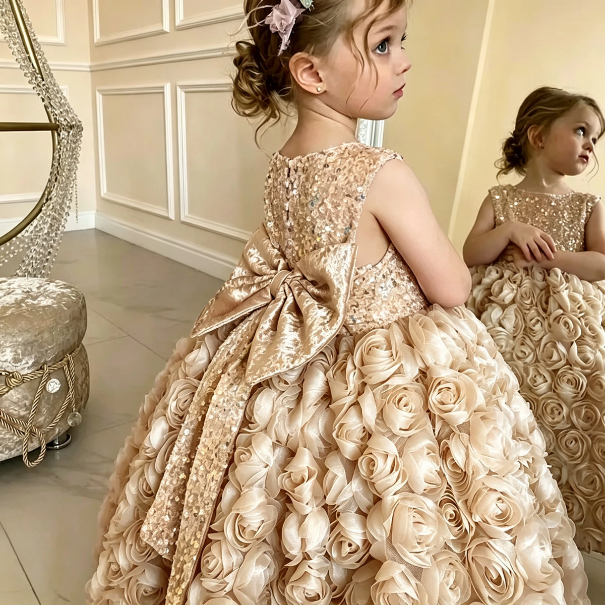 Robe de cérémonie fille à fleurs et sequins – CLEVI Paris